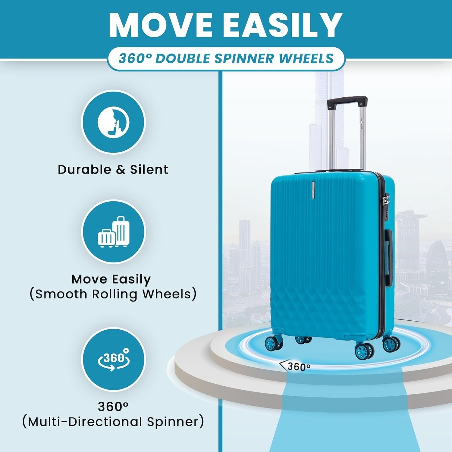 24 Inch Medium ABS Suitcase Lightweight Hard Shell 4 Spinner Wheels 66L