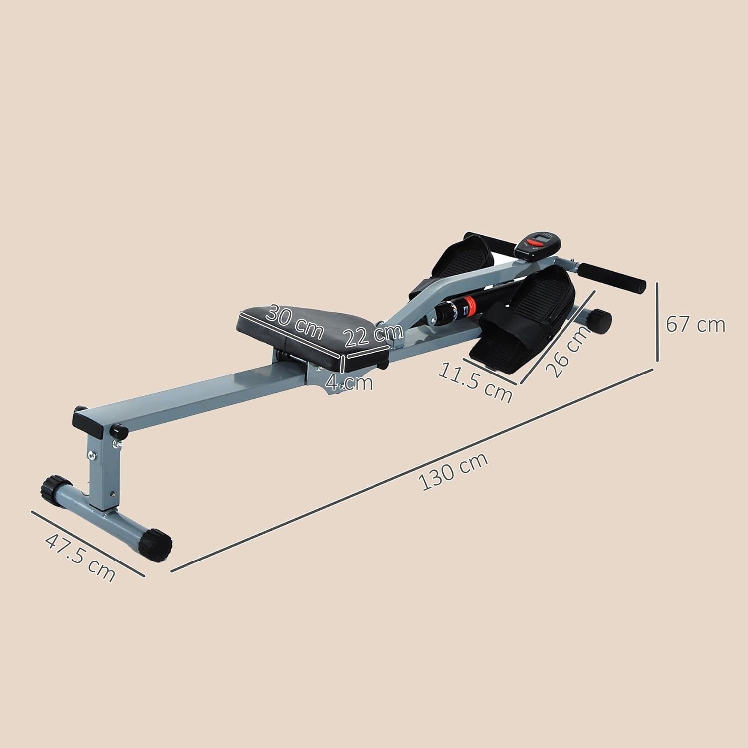 Compact Hydraulic Rowing Machine 12-Level Resistance LCD Home Rower 100KG