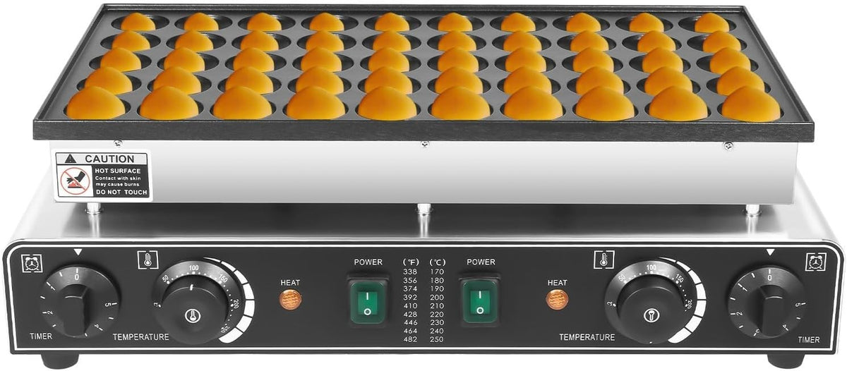 50-Hole Electric Crepe & Pancake Maker 1700W Non-Stick with Timer
