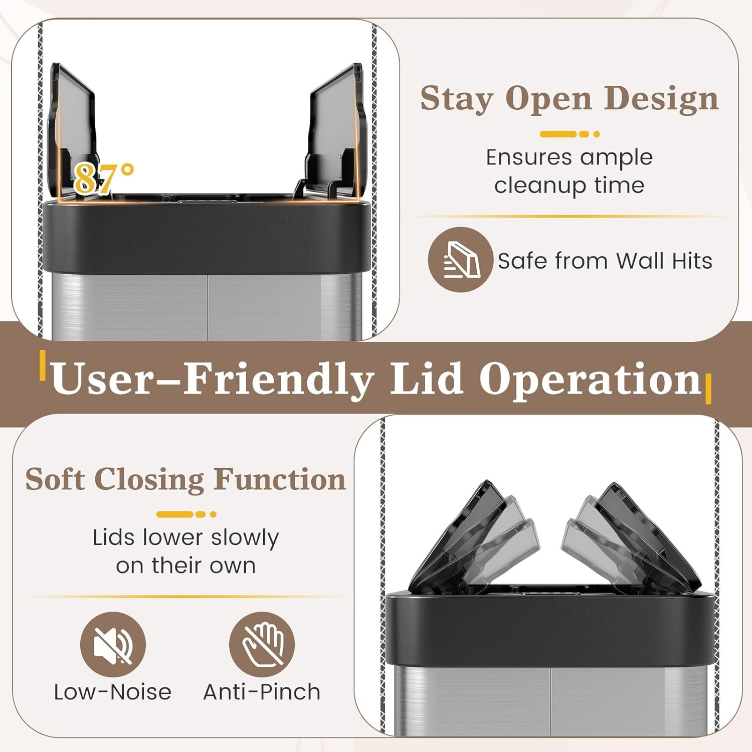60L Sensor Kitchen Bin Touchless Stainless Steel Soft Close