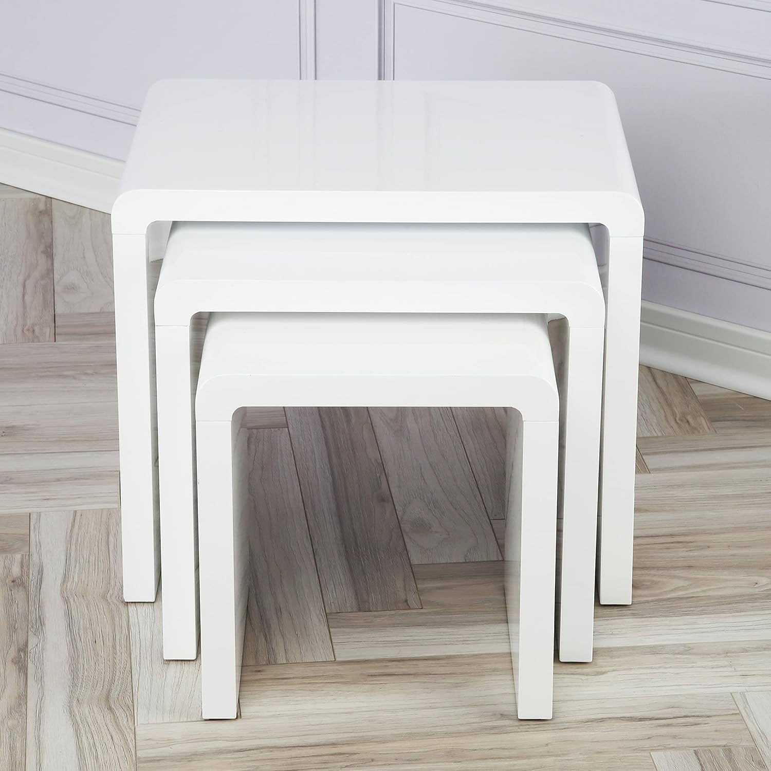 White High Gloss Coffee Table Set of 3 Nesting Living Room Side End Tables