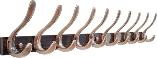 Antique Bronze Wall Mounted Coat Rack 94cm | 10 Heavy Duty Metal Double Hooks