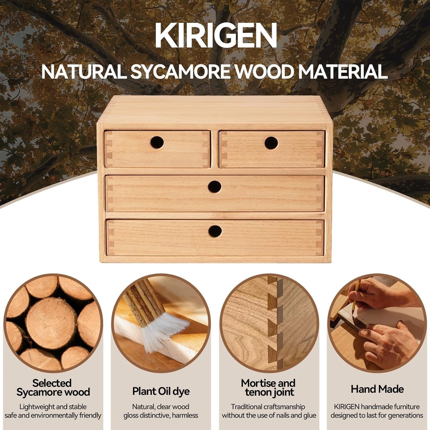Natural Wood Desktop Organizer 4 Drawer 35cm Filing Makeup Storage
