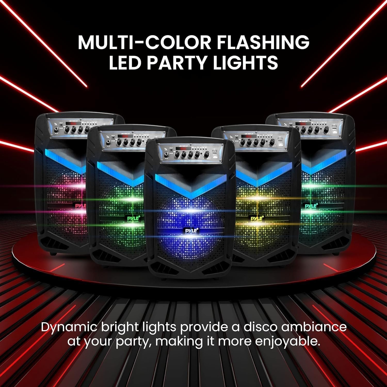 Portable PA Speaker 600W Bluetooth DJ System w/ Mic USB SD Lights