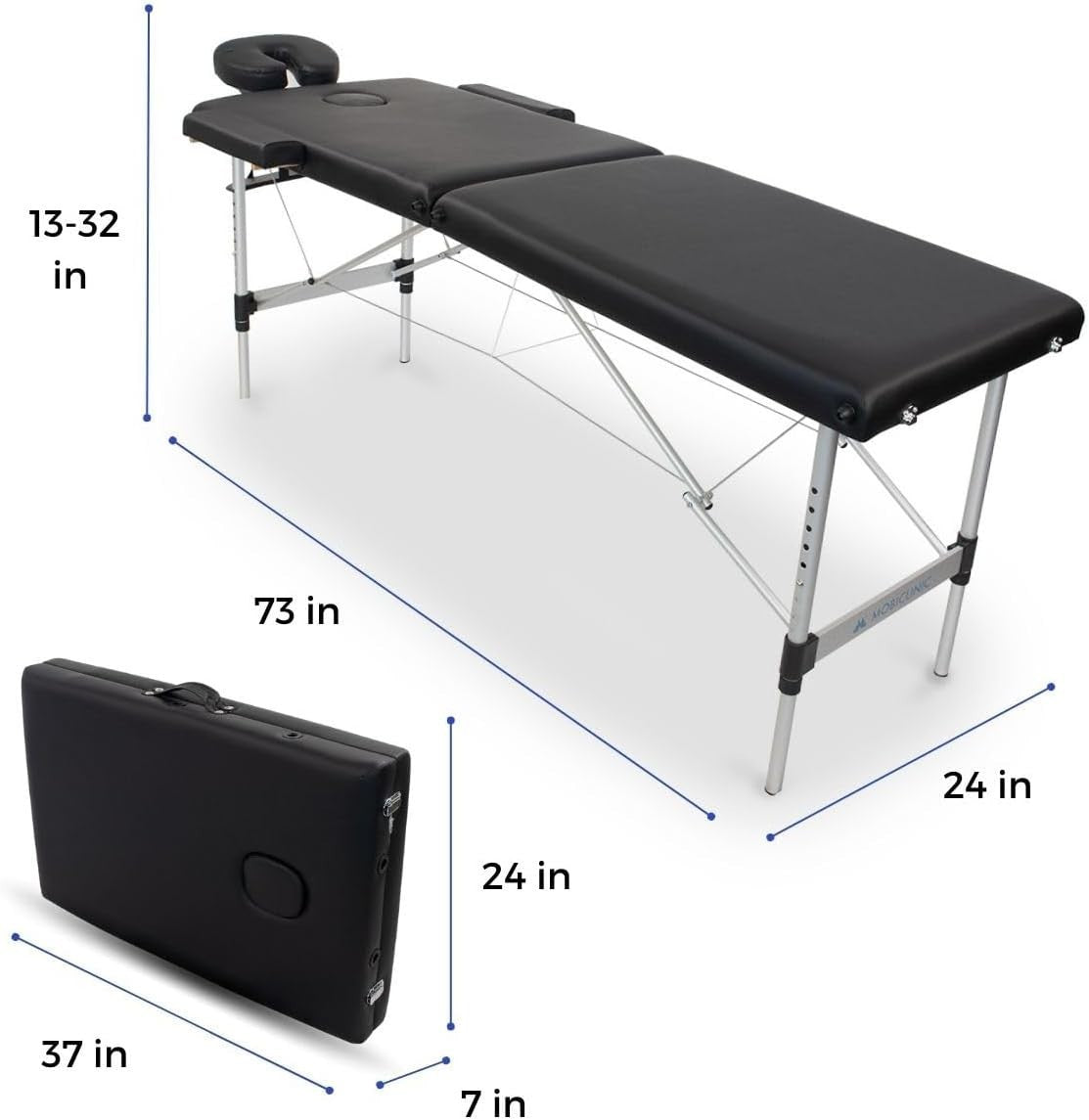 Portable Aluminium Massage Table Foldable Adjustable Therapy Spa Bed Black