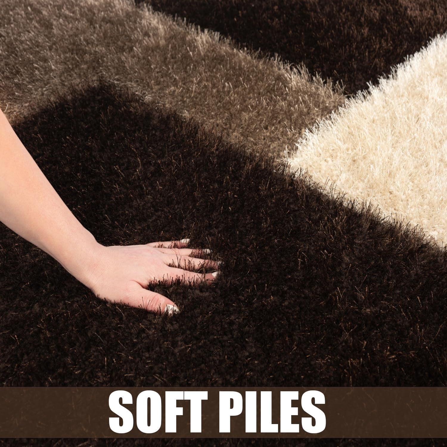 Brown Beige Shaggy Rug 120x170cm Soft Non Shed Modern Living Room Carpet