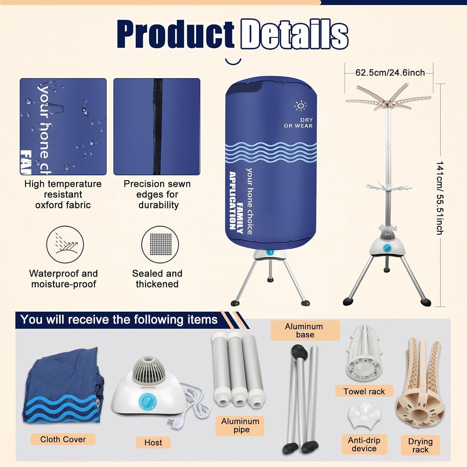 1000W Electric Clothes Dryer Heated Airer Pod 12kg Fast Indoor Drying