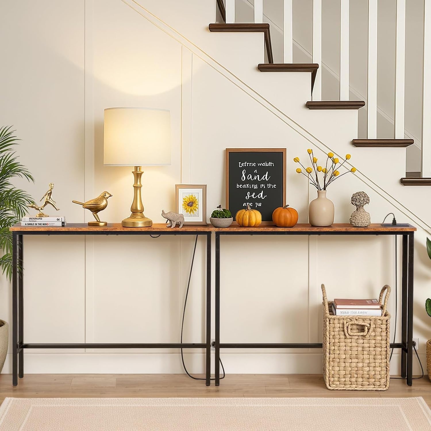 Slim Console Table with Power Outlets & USB Ports, Space-Saving Hallway