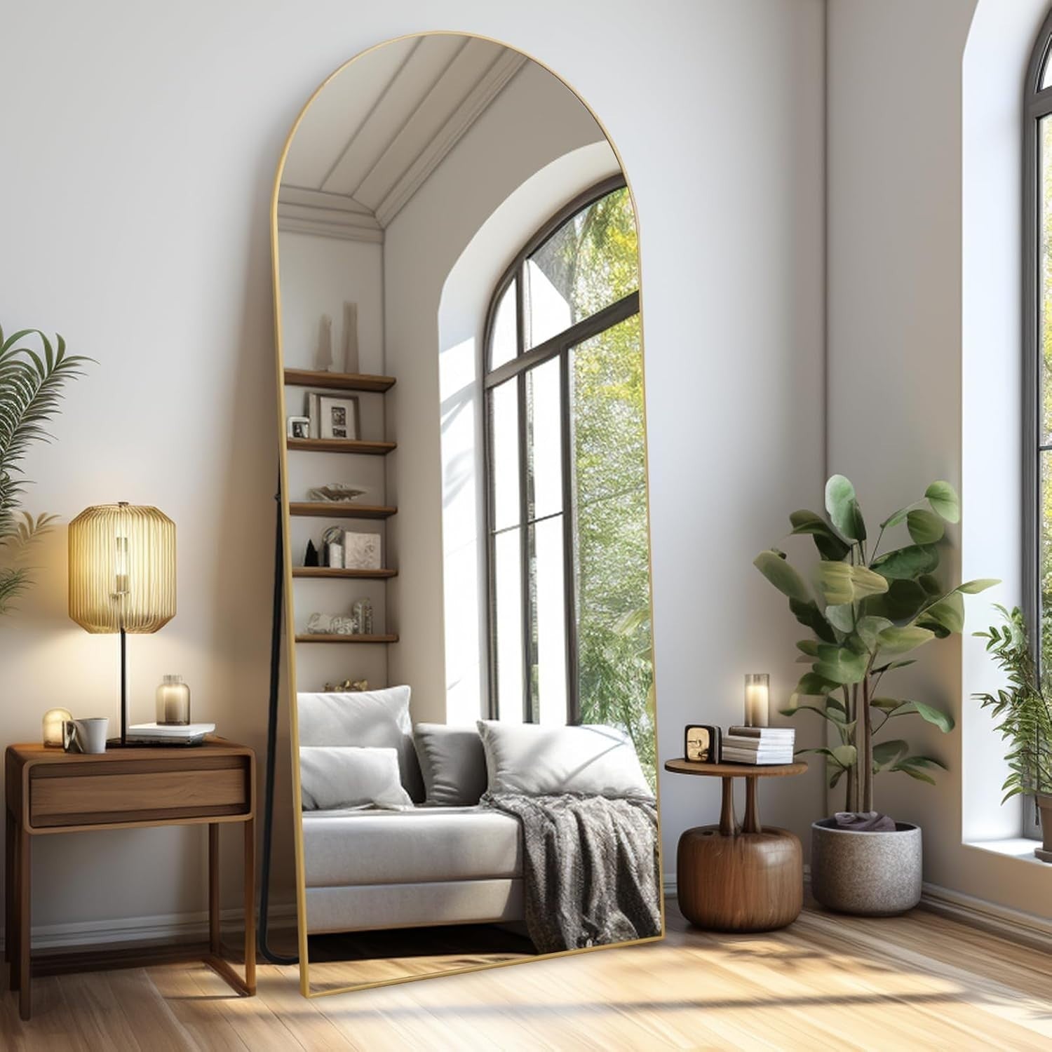 Large Arch Full Length Mirror 179x65cm Wall Leaning Gold Floor Mirror