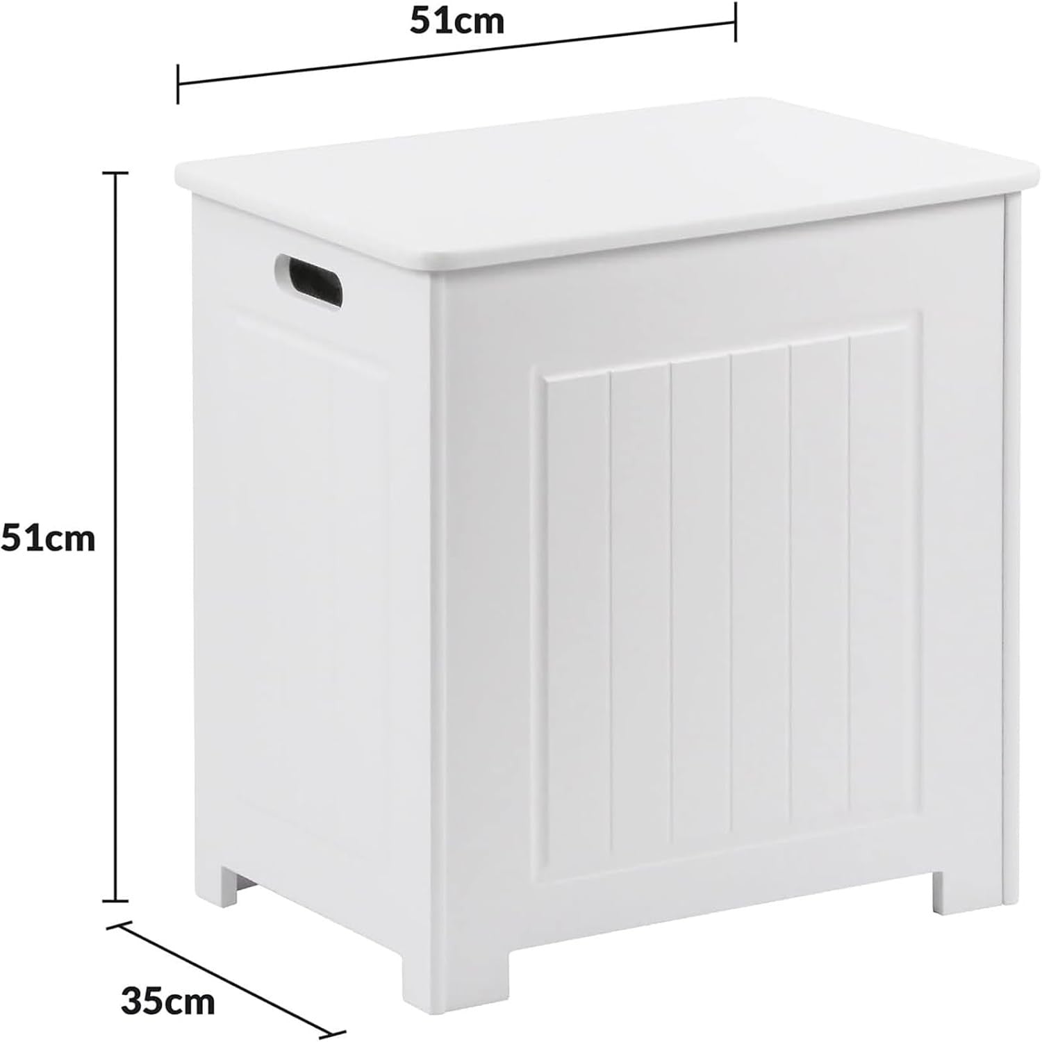 White Laundry Storage Cabinet with Lid Wooden Bathroom Hamper Bin
