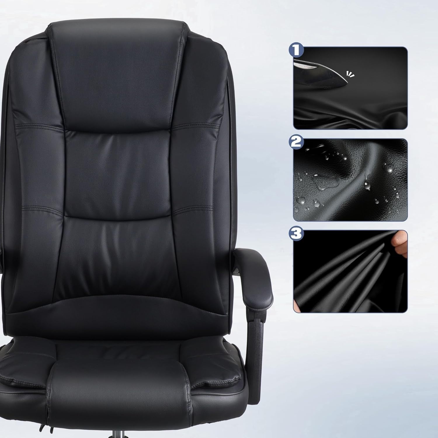 Executive Office Chair Swivel Recliner Ergonomic Headrest Faux Leather Black