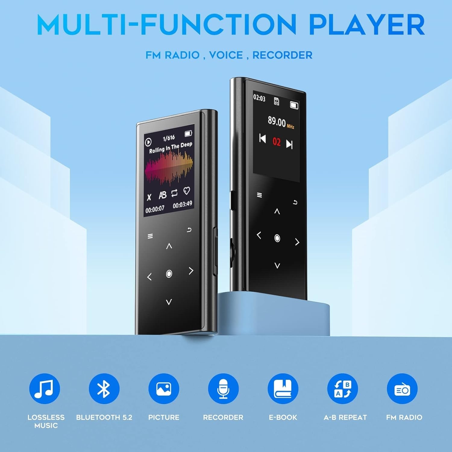 128GB MP3 Player Bluetooth 5.2 HiFi FM Radio Speaker Recorder