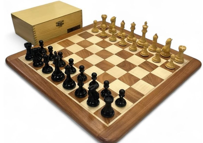 Luxury Wooden Chess Set 3.5" King Stallion Knight Pieces & Storage Box