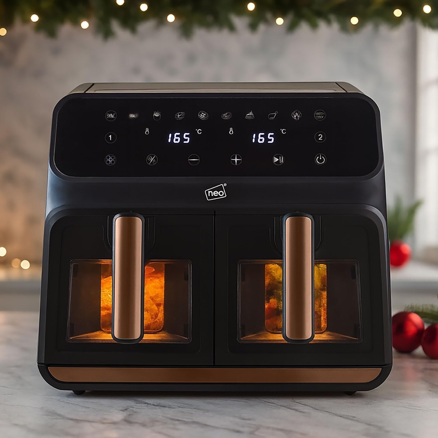 Dual Zone Air Fryer 8.5L Double Drawer Window 1700W Digital Oil Free