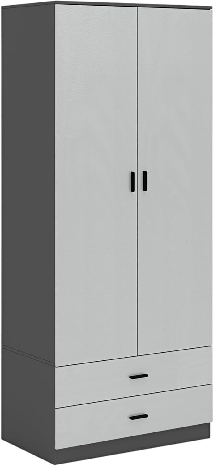 Tall Black Wardrobe Grey Drawers 2 Door Closet Storage Hanging Rail