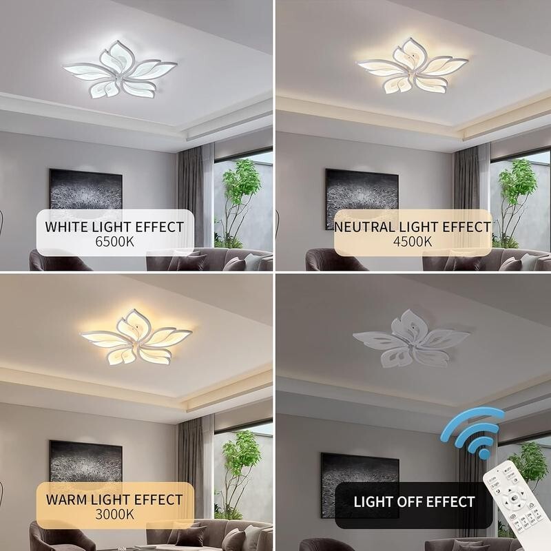 Modern LED Flower Ceiling Light 60W Dimmable Chandelier Remote 4800lm