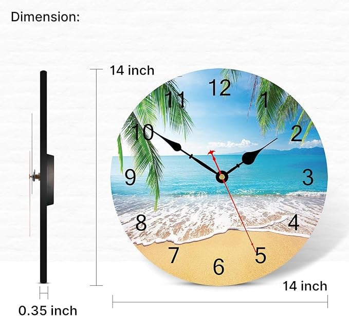 14" Tropical Palm Tree Wall Clock Silent Beach Coastal Summer Home Decor