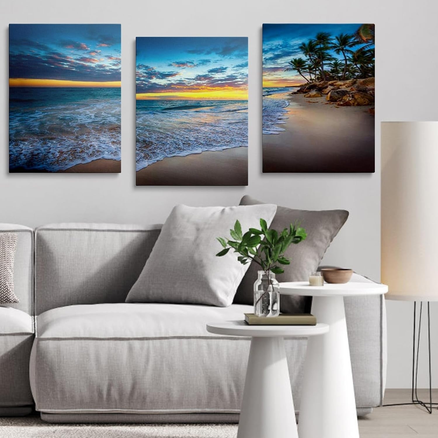 Sunset Beach Wall Art Set of 3 Framed Canvas 12x16in