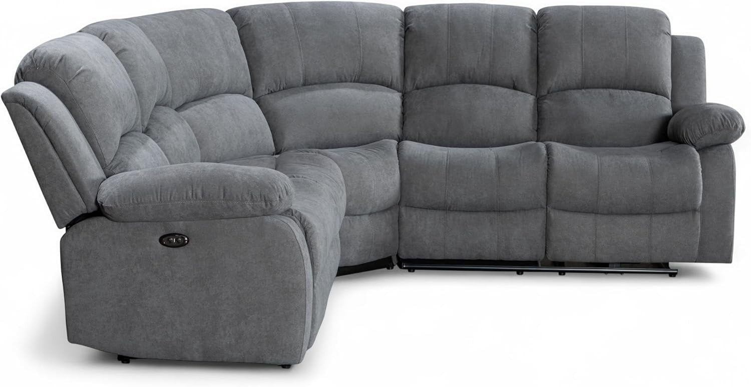 Electric Recliner 5-Seater L Shaped Corner Sofa with USB & Cupholders Dark Grey