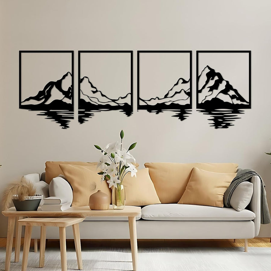 4 Panel Mountain Metal Wall Art Large 180x56cm