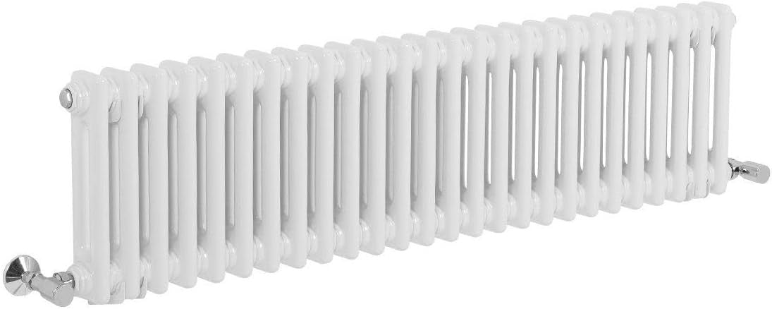 Double Column Horizontal Radiator 300x1190mm White Cast Iron Style
