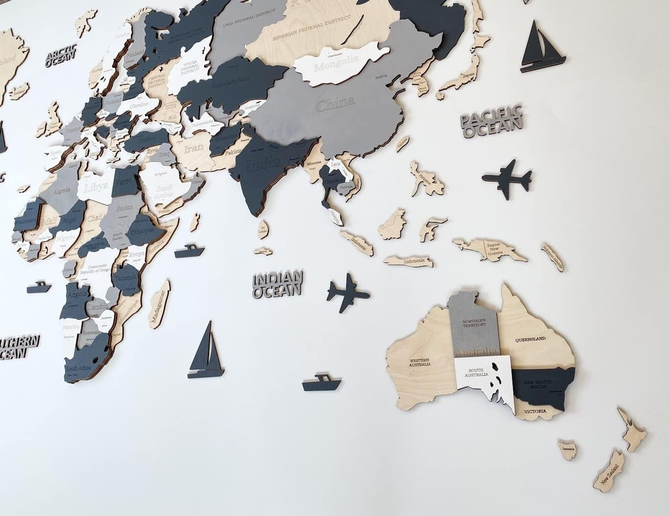 3D Wooden World Map Wall Art Alaska Travel Decor 120x62cm