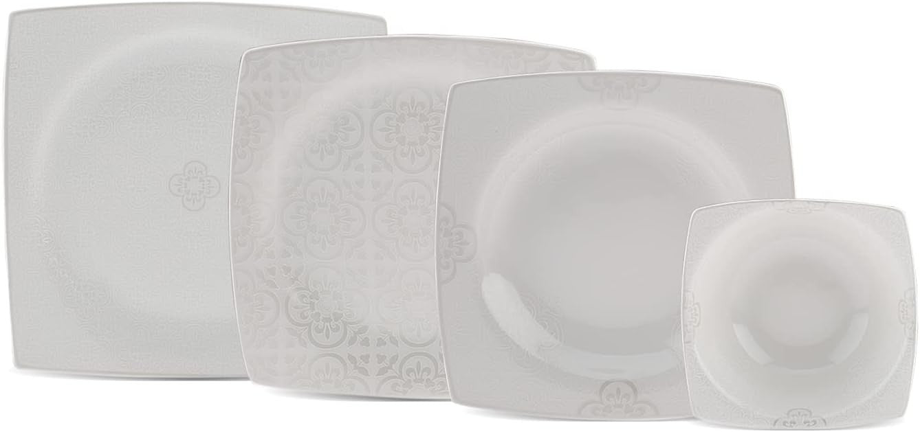 24pc White Porcelain Dinner Set Square Plates Bowls Elegant Tableware