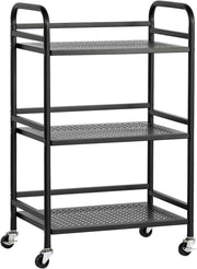 3 Tier Rolling Utility Cart Heavy Duty Metal Storage Trolley Black
