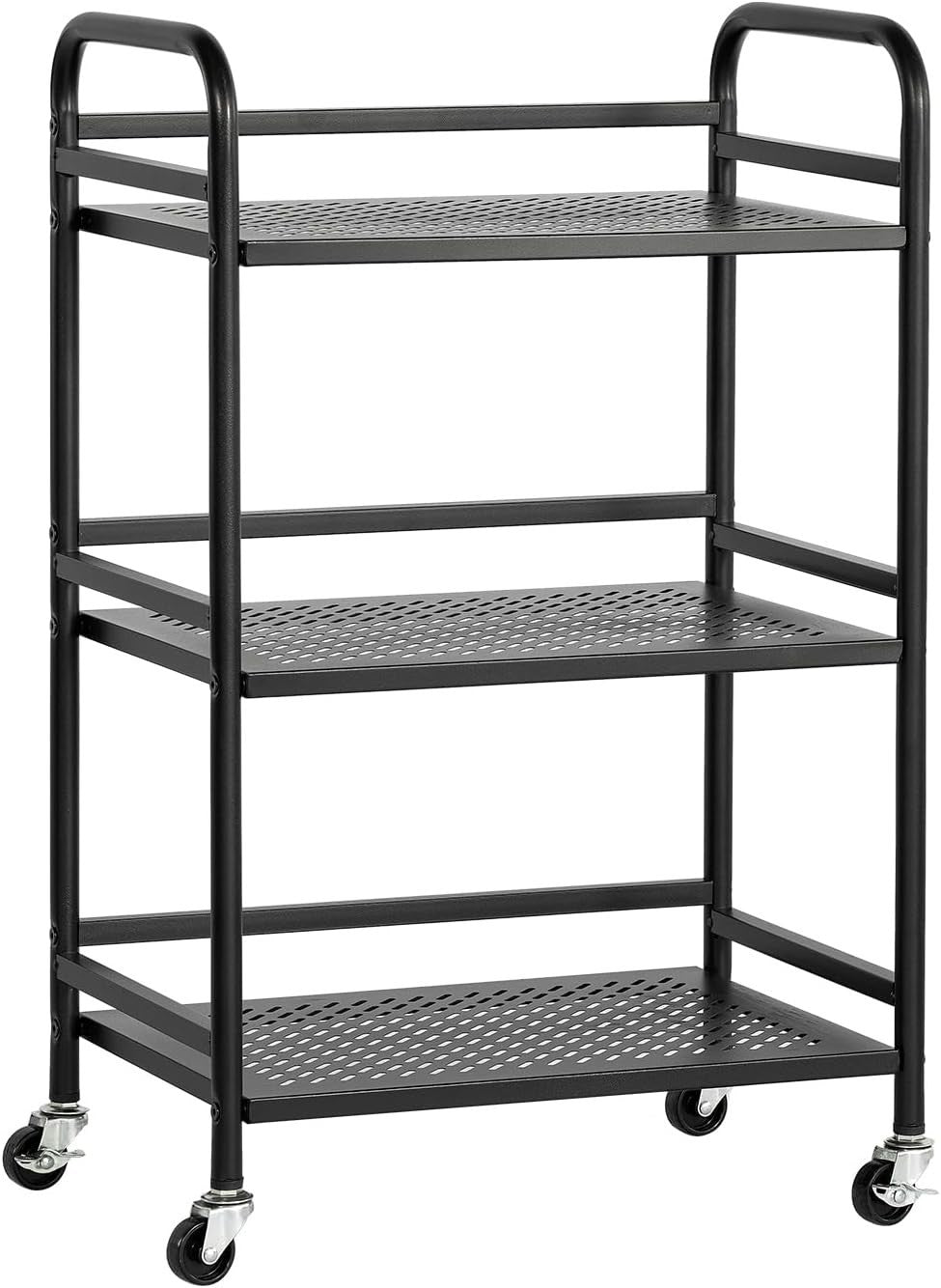 3 Tier Rolling Utility Cart Heavy Duty Metal Storage Trolley Black