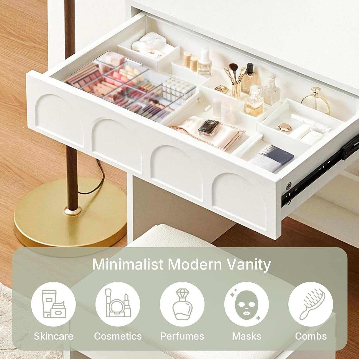 Modern Dressing Table Vanity Set Touch Screen LED Mirror Makeup Desk White