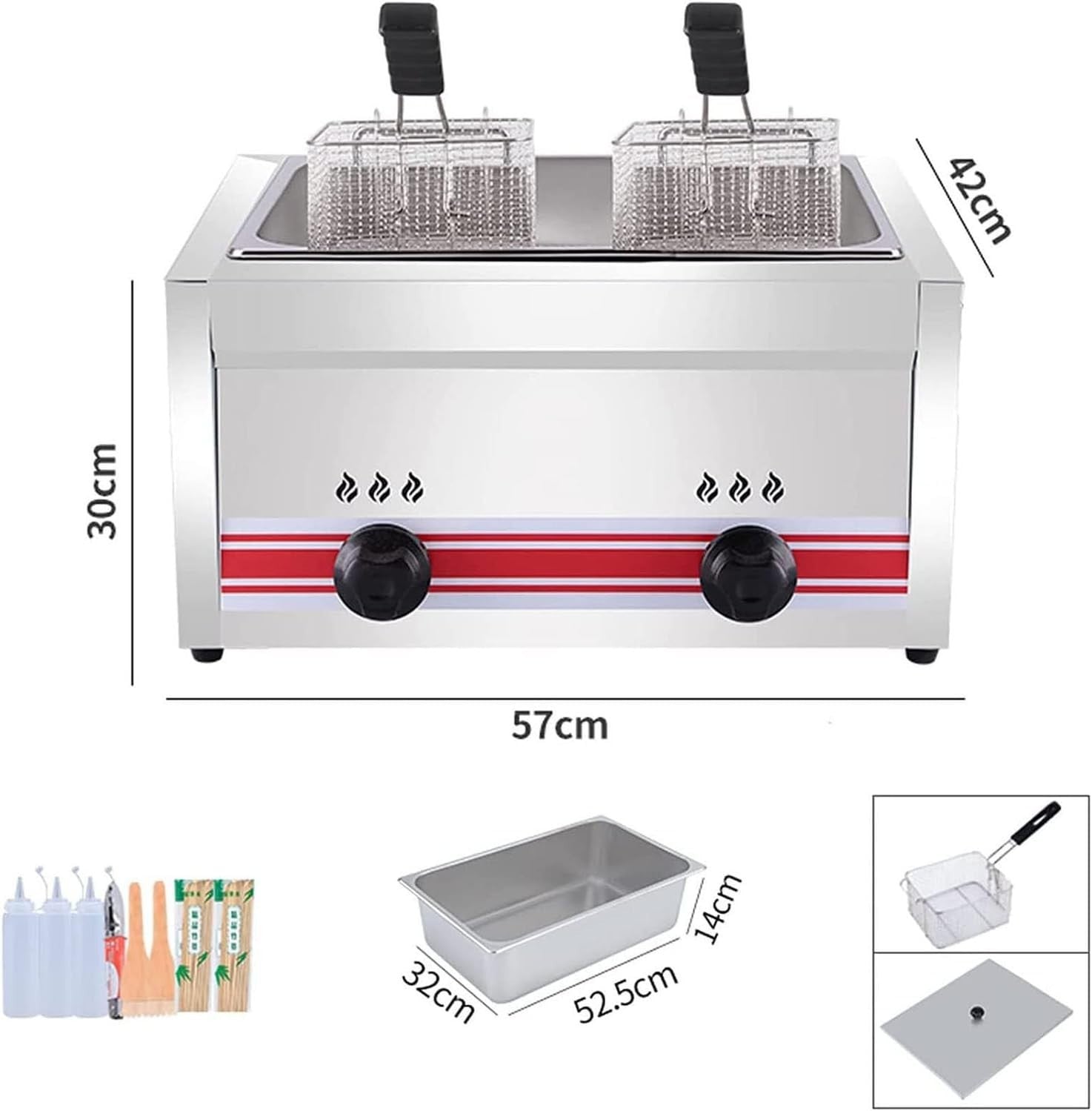 LPG Gas Deep Fryer 20L Stainless Steel Countertop Single Tank
