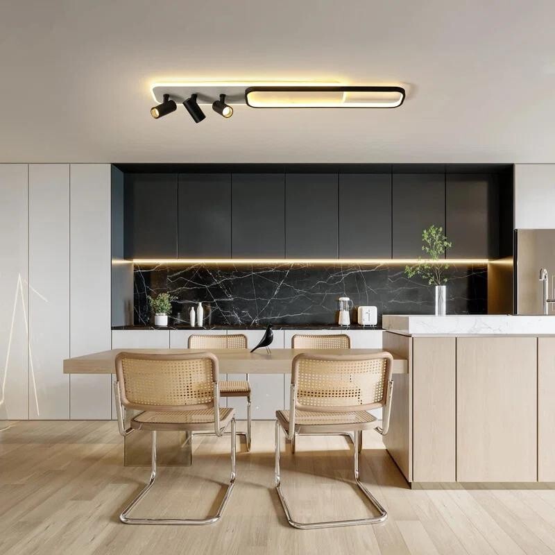 Modern LED Ceiling Light 3-Way Track Spotlight Dimmable 55W Black Fixture