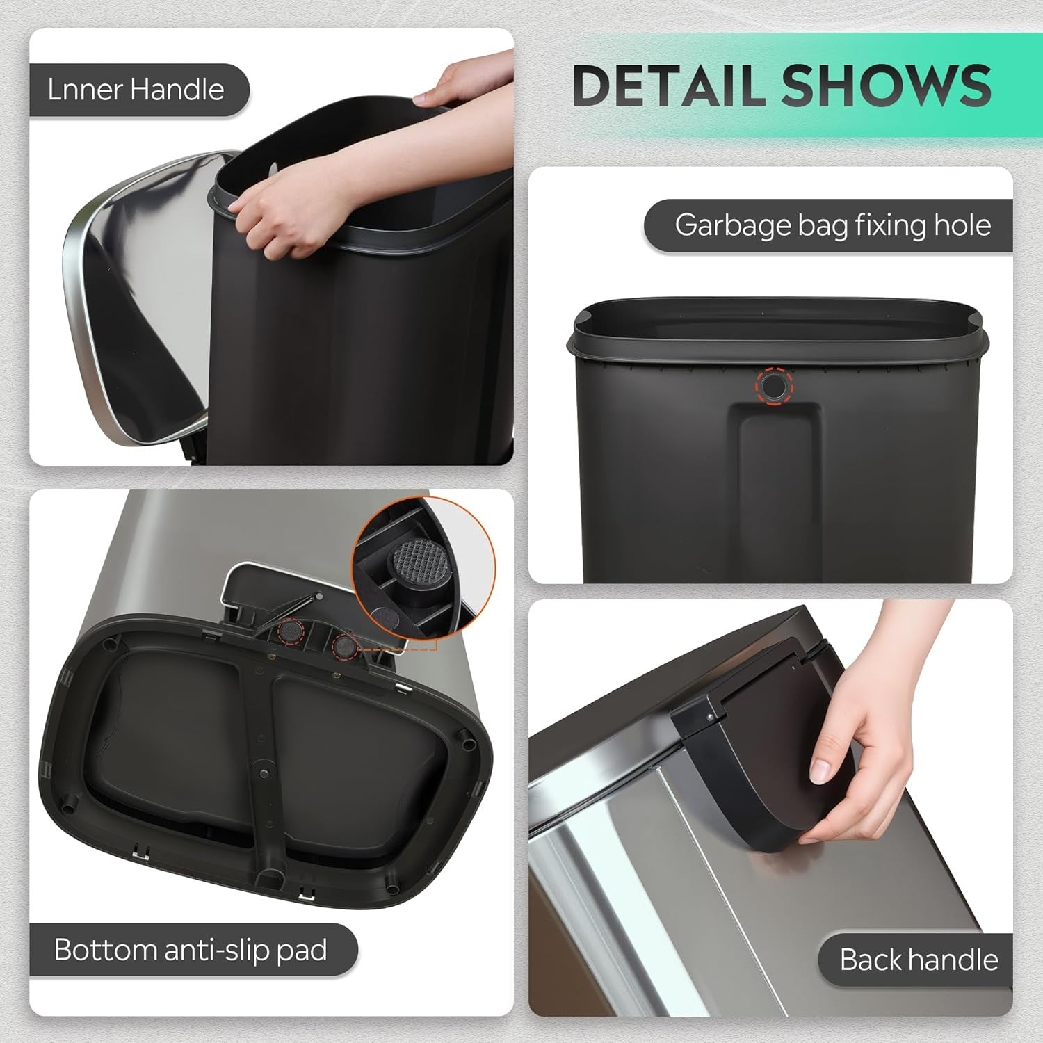 50L Stainless Steel Pedal Bin – Soft Close Lid, Removable Inner Bucket