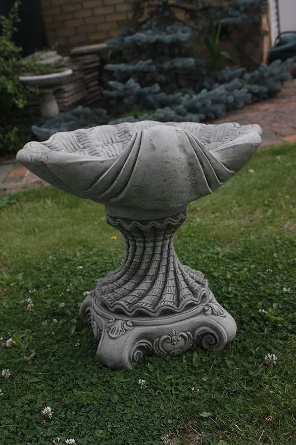 Shell Design Bird Bath – Detailed Concrete Garden Ornament Outdoor Feeder