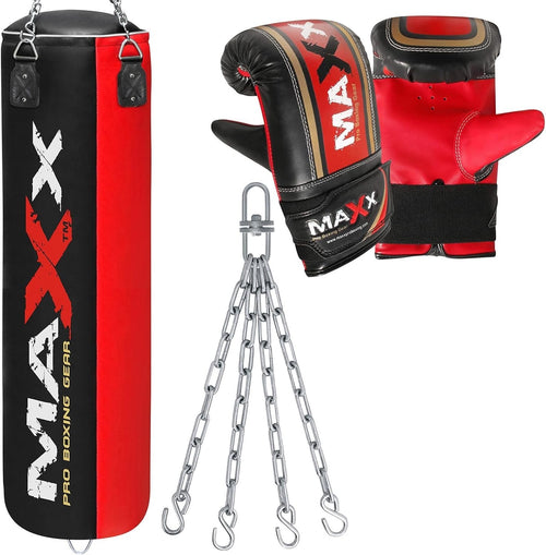 3FT Filled Hanging Boxing Punch Bag Set Heavy Duty with Chain Gloves