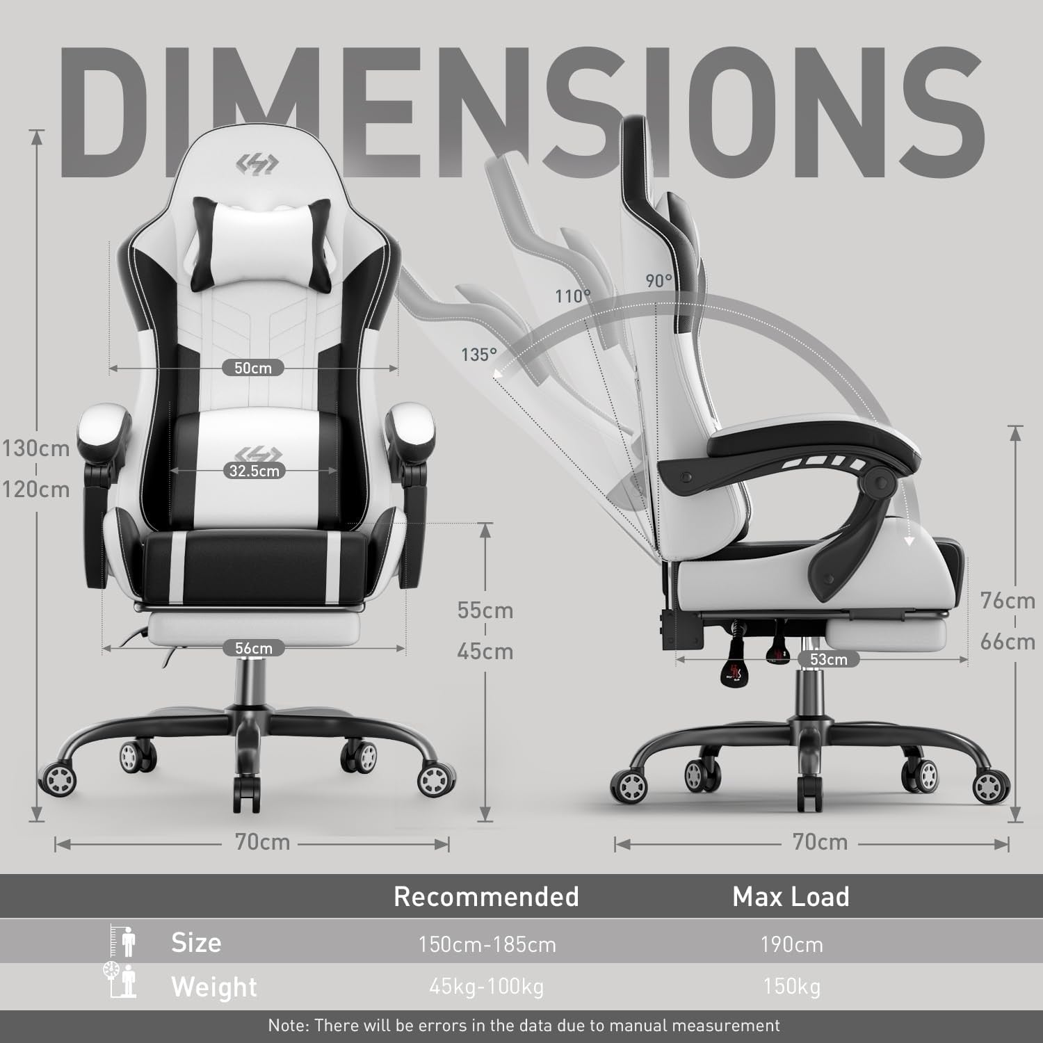 Ergonomic Massage Gaming Chair Recliner w/ Footrest Lumbar Support