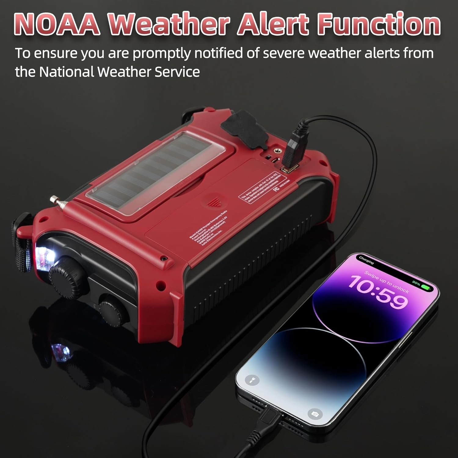 Emergency Weather Alert Radio Solar Hand Crank AM FM SW 7 Band Red
