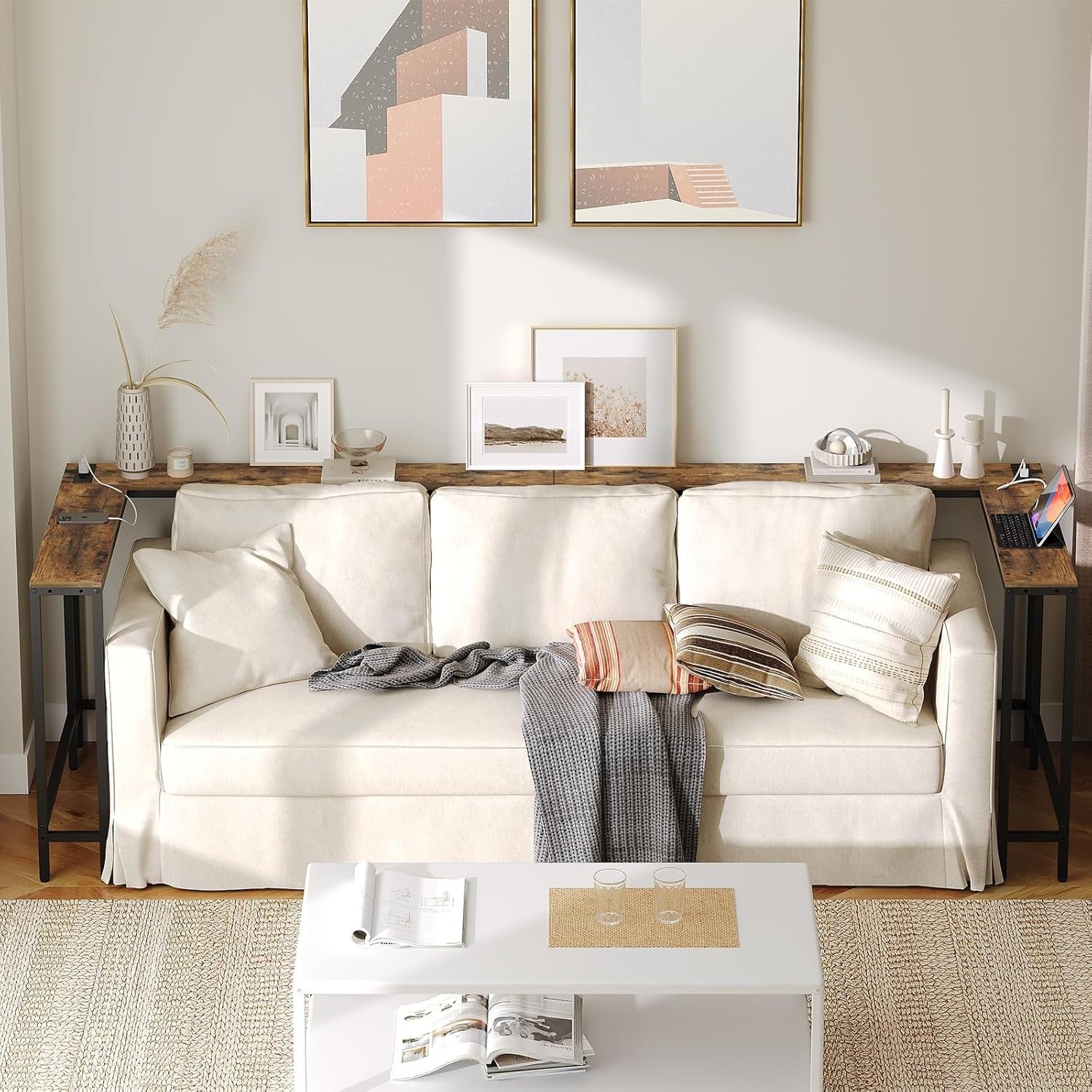 Slim L-Shaped Console Table with USB Ports & Power Outlet – Space Saver