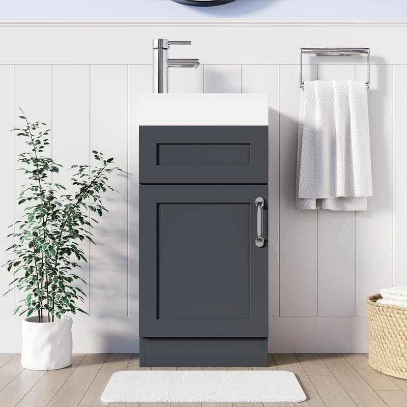 Modern 400mm Bathroom Vanity Unit with Basin Grey Floor Standing Sink Cabinet