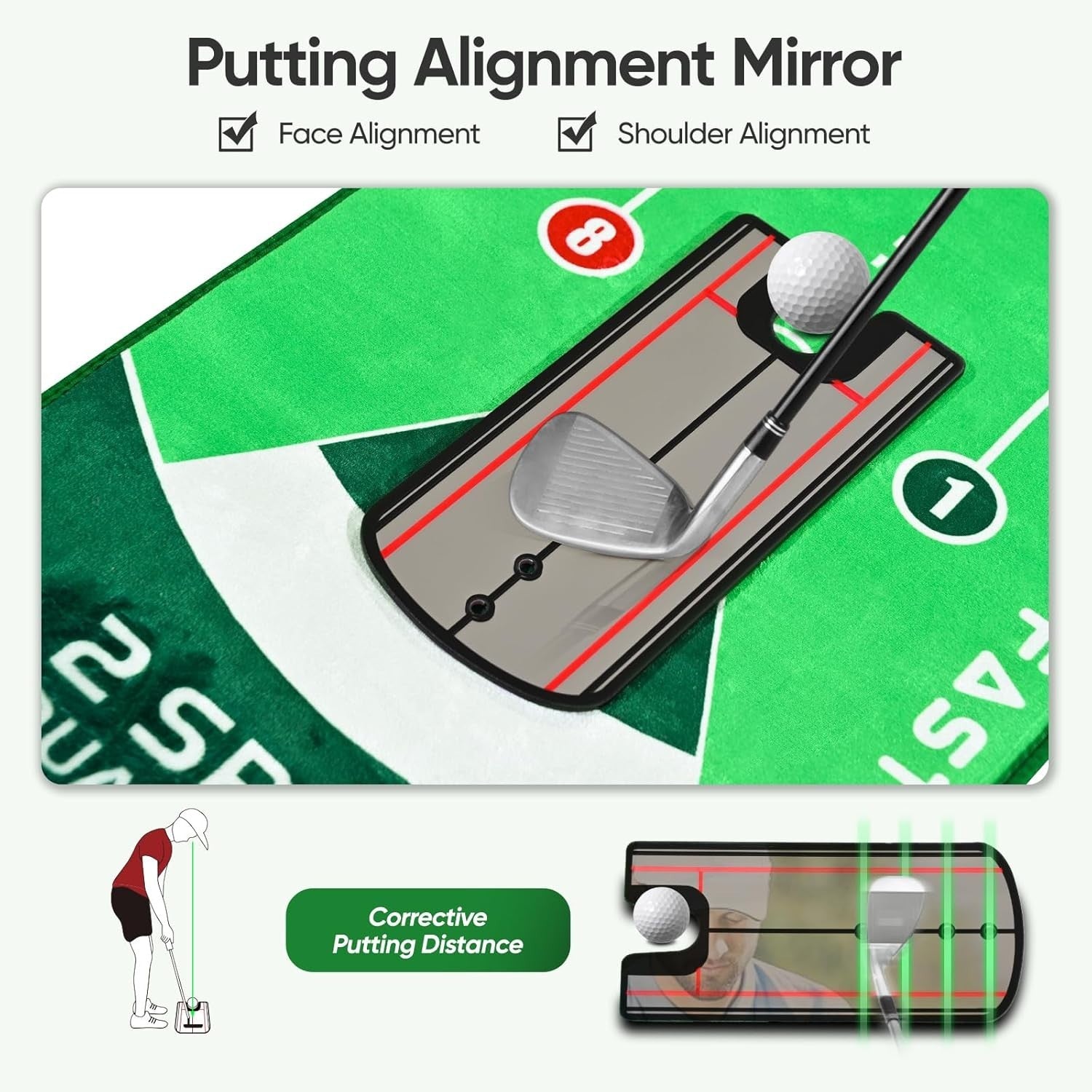 Professional Golf Putting Mat 10ft Mirror Trainer Indoor Home Practice Green