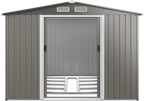 8.5x7FT Metal Garden Shed with Double Sliding Doors & Floor Foundation