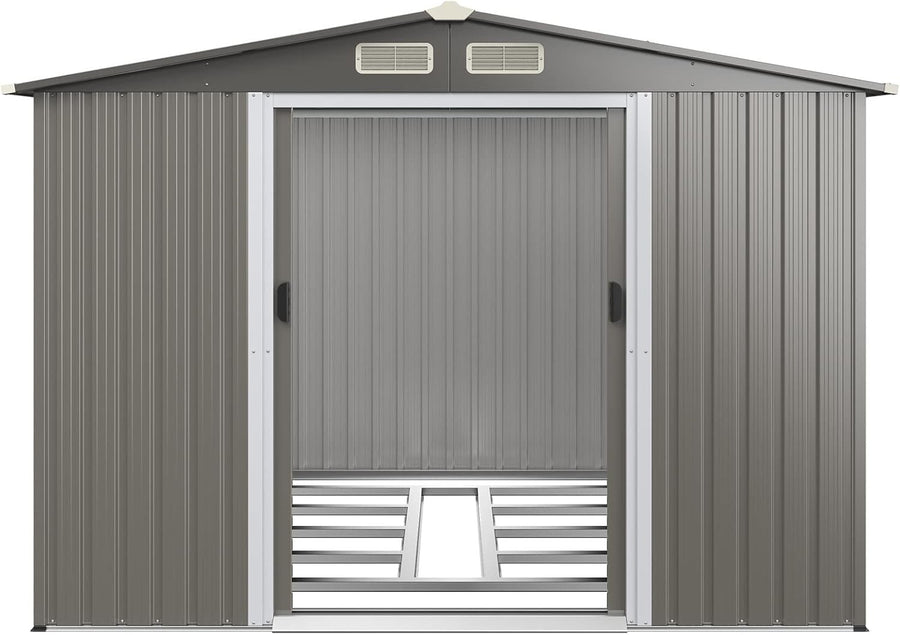 8.5x7FT Metal Garden Shed with Double Sliding Doors & Floor Foundation