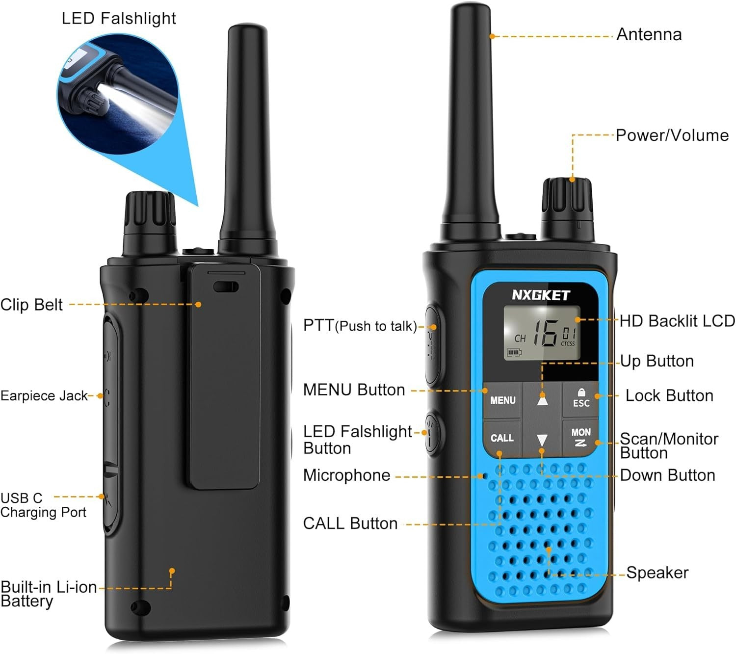 Long Range Walkie Talkies 3 Pack Rechargeable 16CH VOX Outdoor Radio