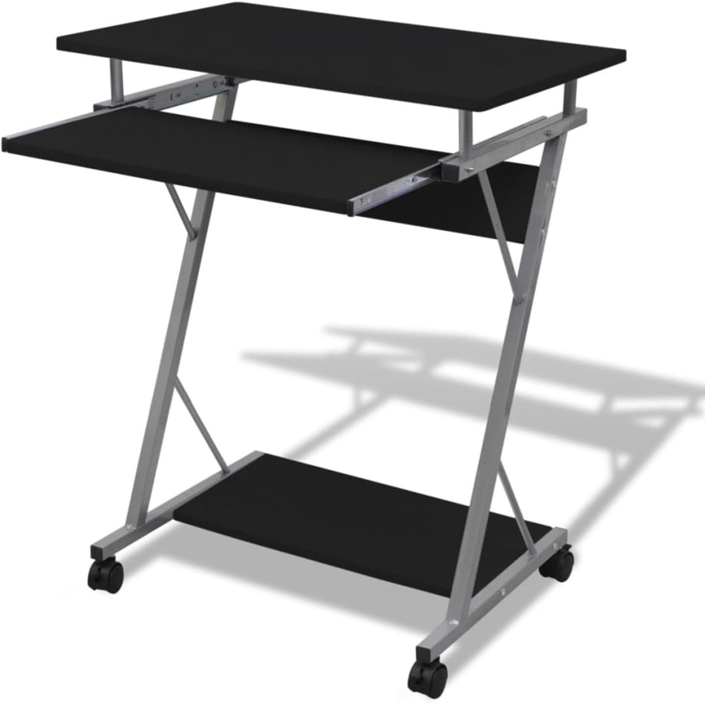 Compact Computer Desk with Wheels, Laptop & PC Work Table for Home Office Black