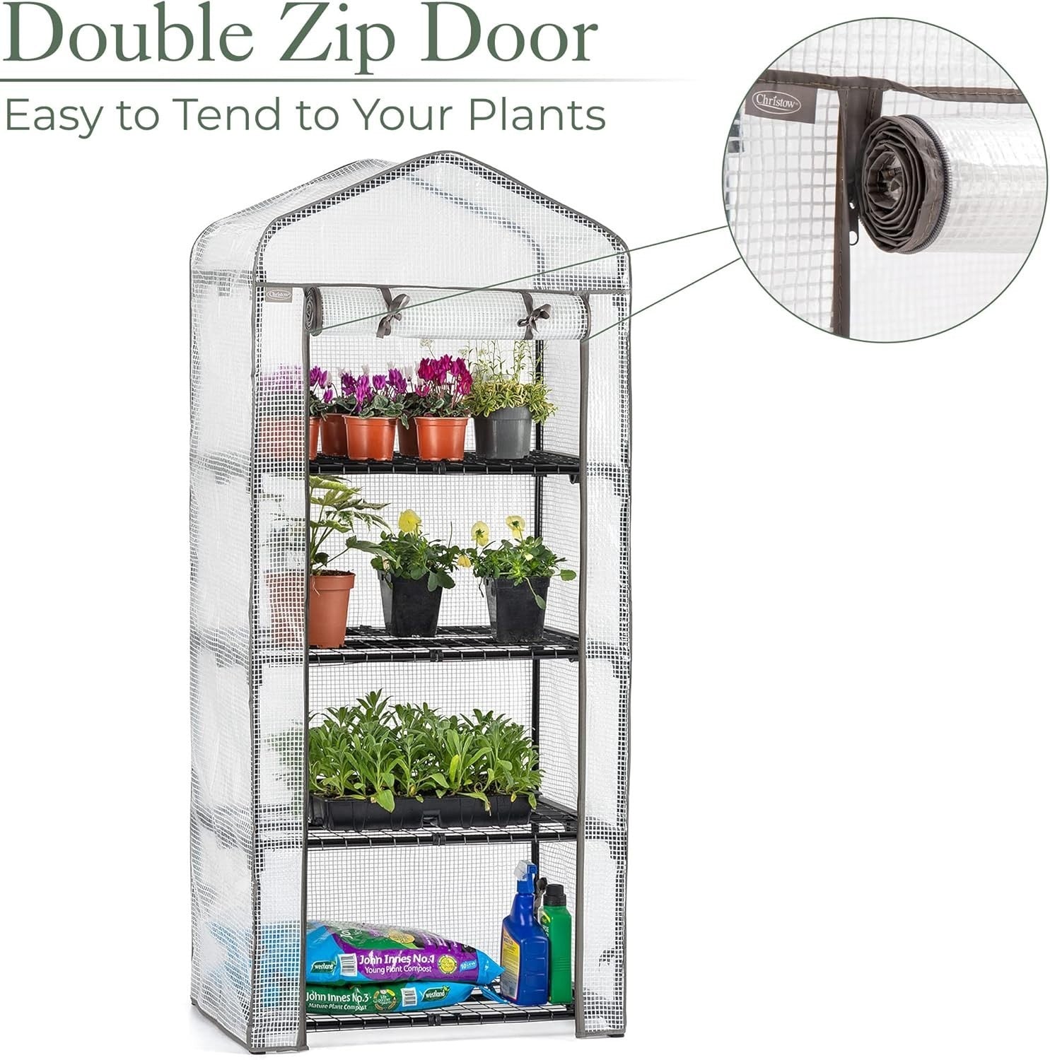 4 Tier Mini Greenhouse Reinforced Shelves Portable Garden Grow House 5ft x 2ft