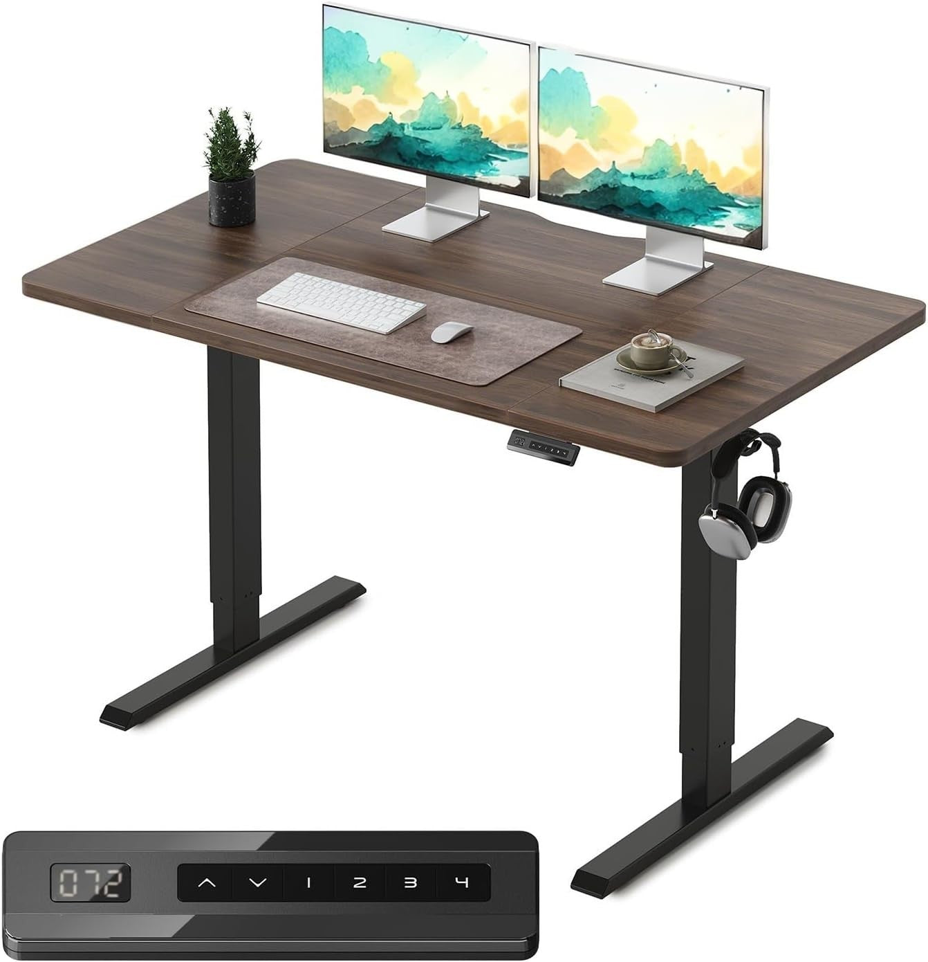 Dark Walnut Electric Standing Desk 120x60cm with Memory Control Panel