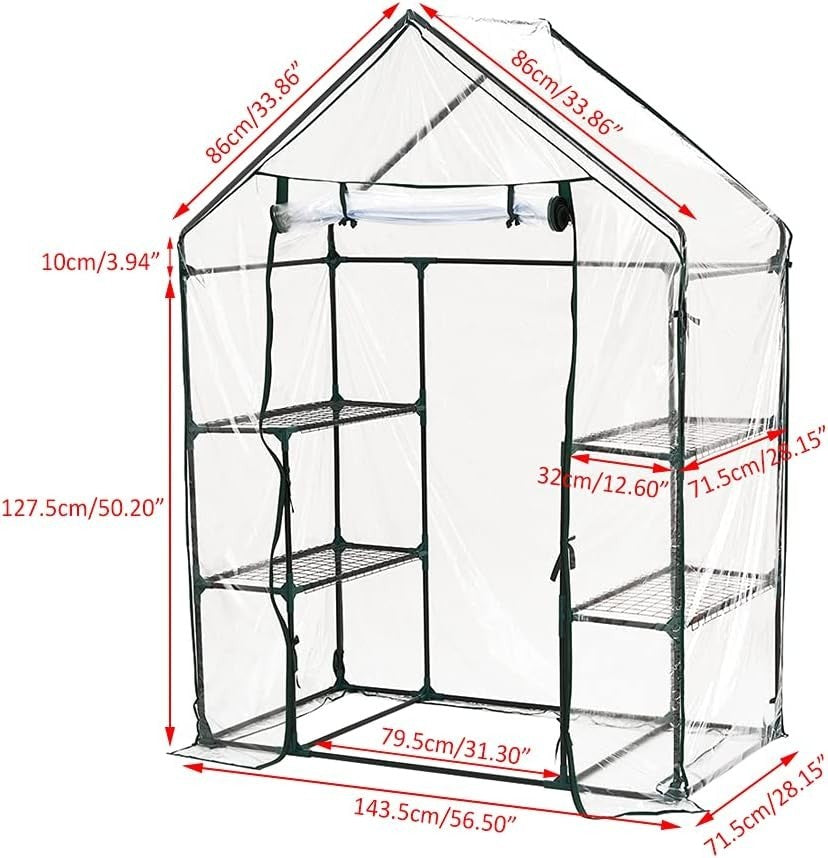 Walk-In 3 Tier 6 Shelf Greenhouse | PVC Cover Metal Frame Garden Growhouse