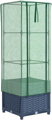 Raised Bed Planter with Greenhouse Cover 40x40x139cm | Rattan Look