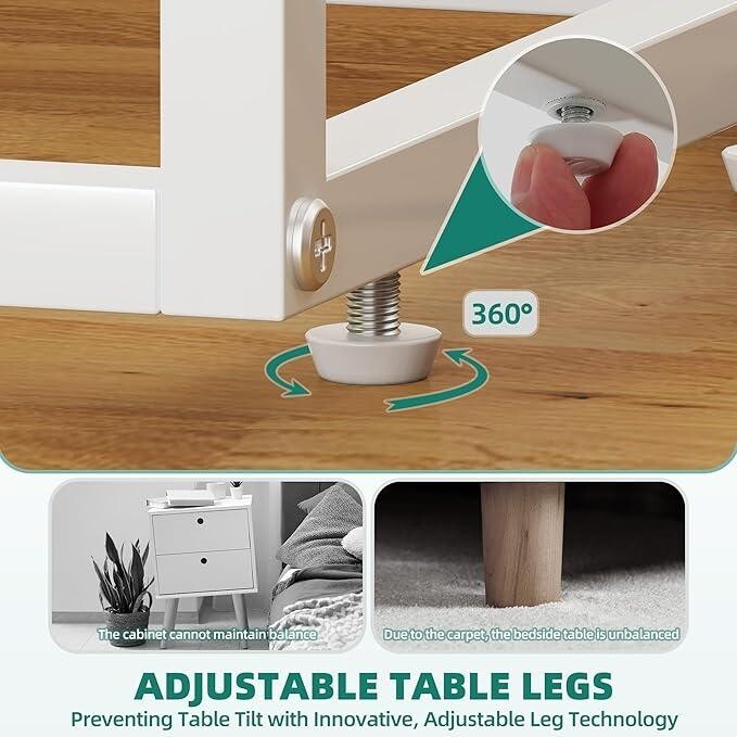 2x LED Bedside Tables White Slim Nightstand Drawer Small Side Table