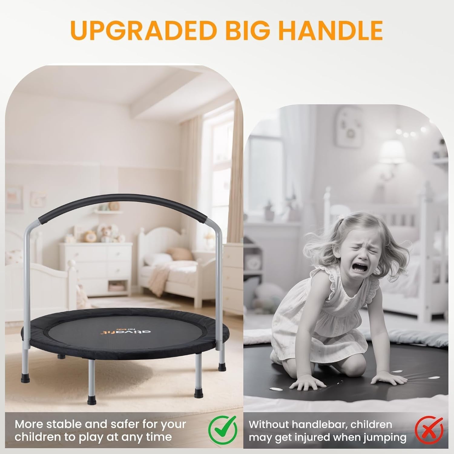 36” Foldable Toddler Mini Trampoline Quiet Indoor Outdoor w Foam Handle